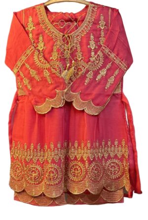Luxury Peach-Pink Embroidered Party Wear Dress for Women – Festive & Wedding Collection