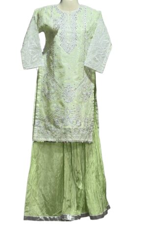 PakFashionQueen – Light Green Embroidered Kurti with Plazo | Stylish Festive & Party Wear Dress for Women