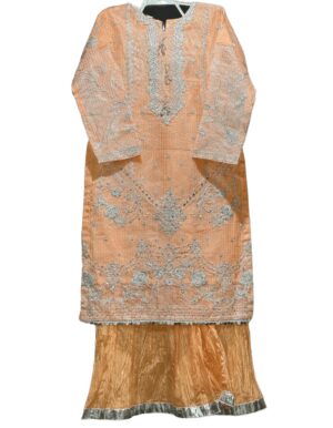 PakFashionQueen – Peach Embroidered Kurti with Plazo | Stylish Festive & Wedding Wear Dress for Women