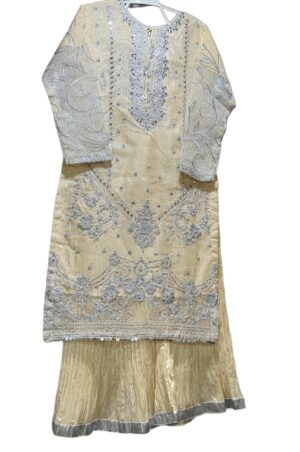PakFashionQueen – Cream Embroidered Kurti with Plazo | Elegant Wedding & Festive Wear Dress for Women